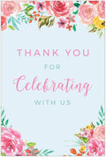 Andaz Press Extra Large Wedding Easel Board Party Sign, 12x18-inch, Tea Party Pink Roses on Baby Blue, Thank You for Celebrating With Us, 1-Pack