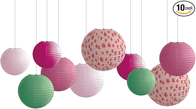 Paper Lanterns Pink Strawberry Girls Party Decor Hanging Chinese Lantern 12+10+8 inch Bohemian Decorations Baby Shower Ceilling Decor and Party Gift