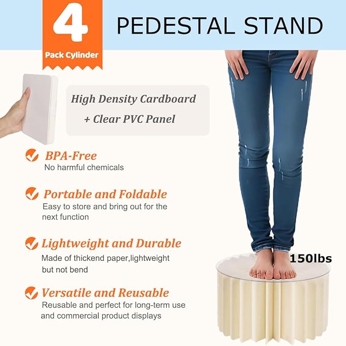 Albassa 4 PCS Buffet Risers Food Risers for Buffet Table Foldable Cardboard Food Display Stands with PVC Plates for Party Wedding Show Catering Desserts Jewelry (White, 4 PCS)