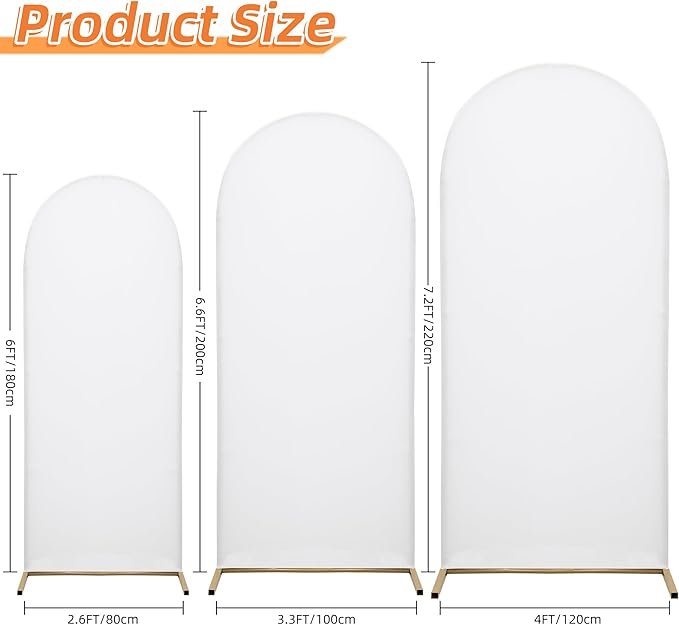 Wedding Arch Frame Cover 7.2FT Arch Background Cover Spandex Fabric Elastic Background Suitable for Weddings, Birthday Parties, Baby Showers, banquets, and Ceremonial Decorations（White）