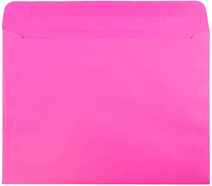 JAM PAPER 9 x 12 Booklet Colored Envelopes - Ultra Fuchsia Hot Pink - 50/Pack