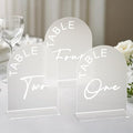 Frosted Arch Wedding Table Numbers 1-25 with Stands, 5x7 Inch Acrylic Arch Sign with Holder for Wedding Reception Table Centerpiece Decoration