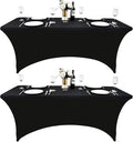 2-Pack 4ft Black Spandex Table Covers for Rectangular Folding Tables - Wrinkle Resistant Stretch Tight Table Cloths - Ultimate Fitted Table Protector for Parties, Banquet, and Wedding