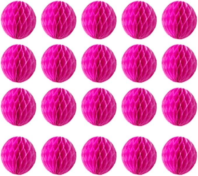 20pcs 3inch Honeycomb Flower Balls Party Honeycomb Balls Decoration Paper Flower Balls Tissue Paper Flower Ball Pom Poms Ball for Birthday Wedding Home Decor (3inch, Hot Pink)