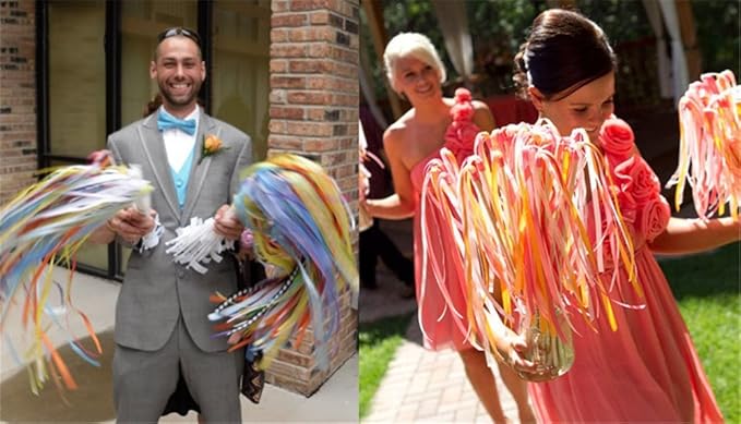 30pcs Lace Ribbon Stick Wands Christmas Birthday Party Streamers Wands Fairy Stick for Wedding Activities (Orange+Lace)