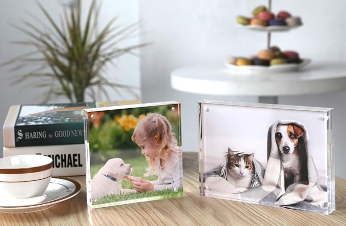 Magicool Premium Acrylic Photo Frame- Magnet Photo Frame -Double Sied Thick Desktop Frames (5x7 6pack)