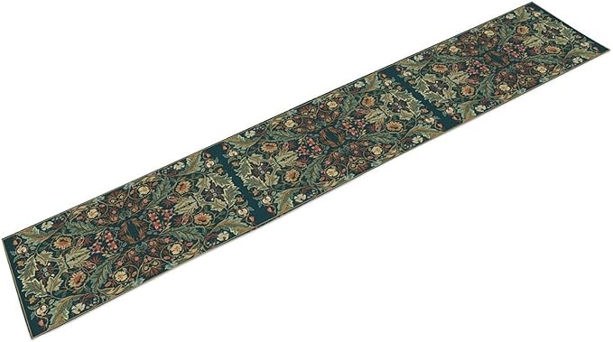 Green Morris Floral Table Runner, Boho Rustic Country Farmhouse Teal Red Rose Pattern for Home Kitchen Table Decor Dining Coffee Room Party Decor 13x90in