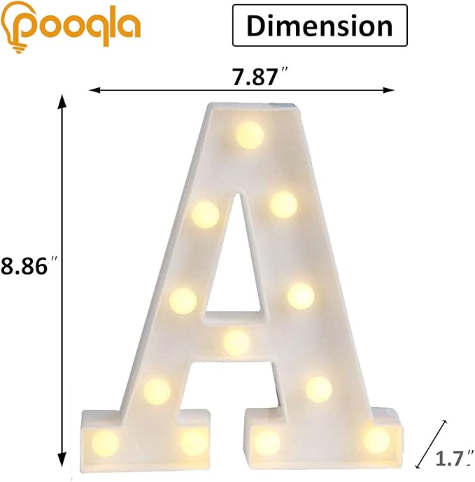 Pooqla LED Marquee Letter Lights Sign, Light Up Alphabet Letter for Home Party Wedding Decoration A