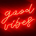 LiQi ™ ' GOOD VIBES ' Red Real Glass Handmade Neon Wall Signs for Home Decor Wall Light Room Decor Home Bedroom Girls Pub Hotel Beach Cocktail wedding vibes good vibes wall decor （14" x 11.5"）