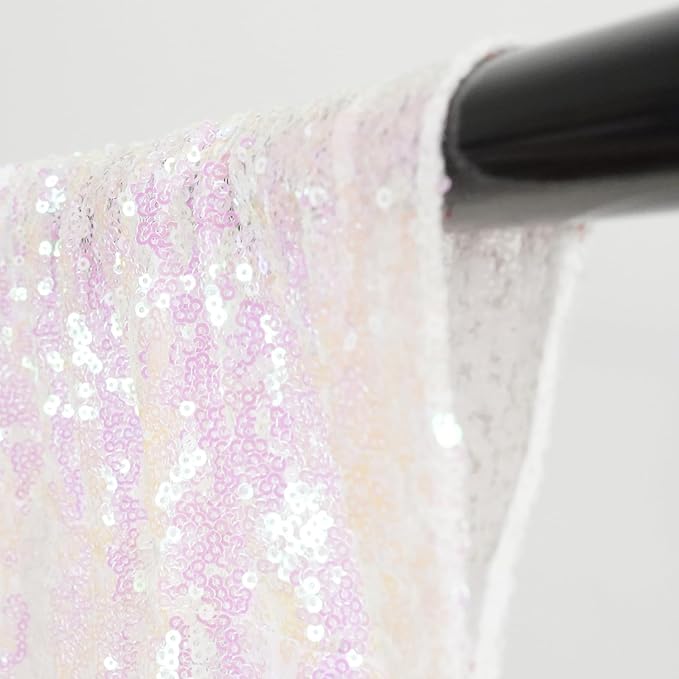 Eternal Beauty Sequin Backdrop Curtains, 2x8 Ft-2 Panels White Iridescent Back Drop for Shimmer Photography Party Wedding Birthday Decor
