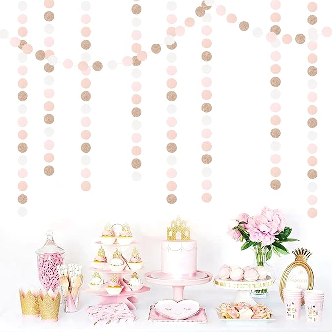 Rose-Gold Pink-White Birthday Party-Decorations Streamers - 52Ft Baby Bridal Shower Hanging Paper Garland Banner,Bachelorette Wedding Engagement Christmas Supplies Backdrop Graduation Decor Hugtmr