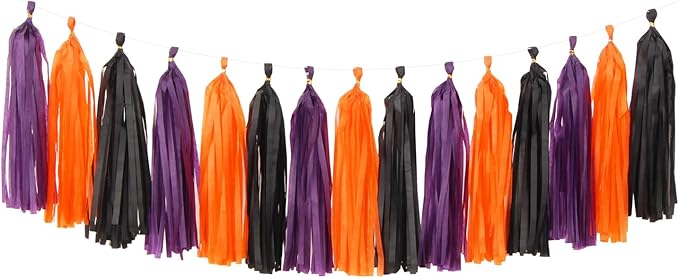 Black-Purple Orange Halloween Party-Decorations Tassel-Garland - 15pcs Graduation 2025 Supplies Tassels, Birthday Wedding Baby Bridal Shower Decor Panduola