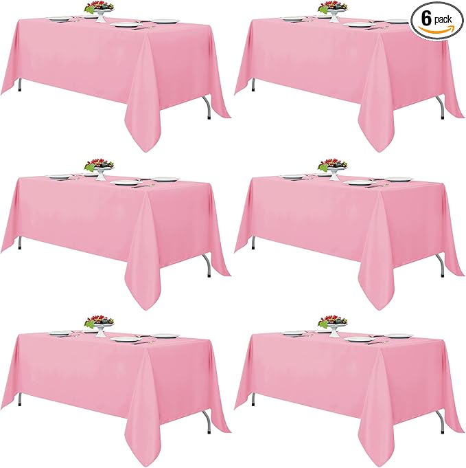 Fitable Pink Rectangle Tablecloths for 6 Foot Tables, 6 Pack - 70 x 108 Inches - Stain Resistant and Washable Table Clothes, Polyester Fabric Table Covers for Wedding, Party, Banquet, Buffect