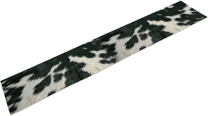 Cow Skin Print Table Runner, Rustic Country Farm Fur Skin Cowhide Pattern Western Style Black White Print Table Runner for Home Kitchen Dinning, 13x90 Inch