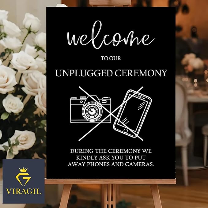Unplugged Wedding Ceremony Yard Sign – Clear No Phone No Camera Message – Bold Outdoor Wedding Sign