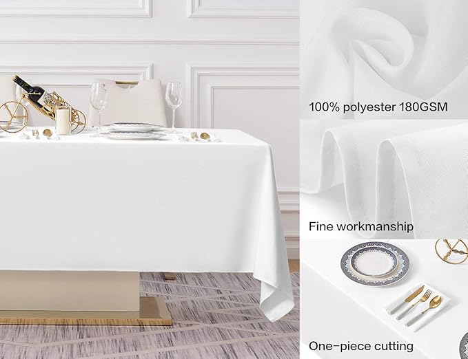 Surmente 10 Pack White Rectangle Tablecloth 60 x 102-inch Rectangular Polyester Table Cloth for Weddings, Banquets, or Restaurants