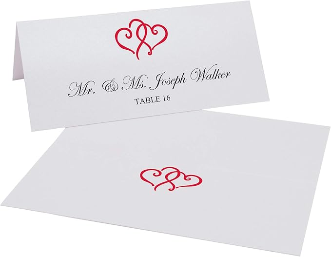 Linked Hearts Printable Place Cards, Ruby Red (Choose Color), Set of 150 (25 Sheets), Laser & Inkjet Printers - Wedding, Party, Dinner, and Special Events - Made in the USA