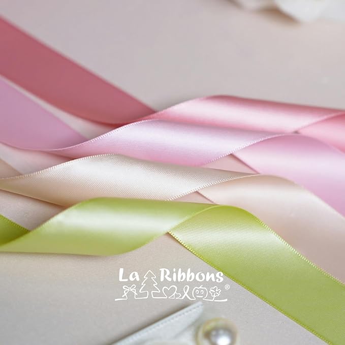 LaRibbons 1 Inch 50 Yard Double Faced Satin Ribbon,Rose Pink Satin Craft Fabric Ribbon for Gift Wrapping Floral Bouquets Wedding Party Decoration