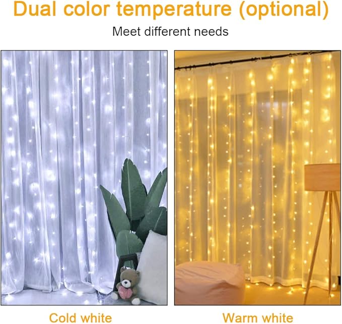 AOMIG Fairy Curtain Lights,300 LED White Window Curtain String Light,8 Modes 9.8×9.8Ft Waterproof Curtain String Light USB Powered with Remote Control,Christmas String Lights for Indoor/Outdoor