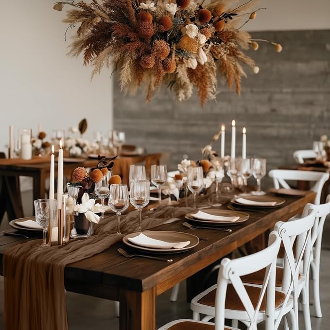 6 Pack Brown Cheesecloth Table Runner 35x120 Inch Gauze Coffee Table Runner Rustic Boho Cheese Cloth Sheer Runner for Wedding Baby Shower Bridal Shower Birthday Party Fall Decorations