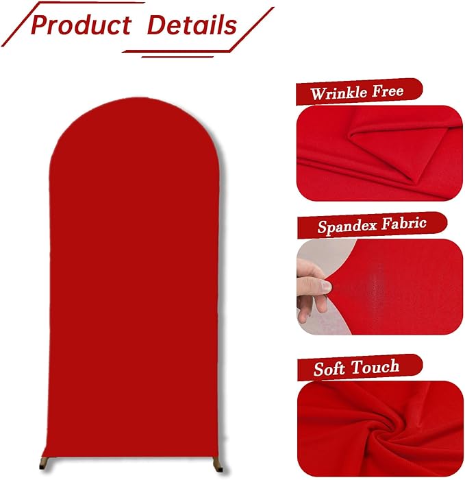 bricia Wedding Arch Backdrop Stand Cover, 7.2FT Double Sided Stretchy Arch Cover Fitted Wedding Birthday Party Banquet Decoration (Red 86.4''Lx48''W)
