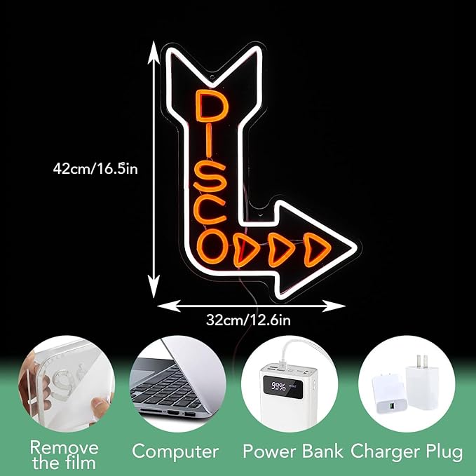 LED Disco Neon Sign Disco Guide Neon Light for Wall Decor Dimmable Led Disco Light Up Sign for DJ Music Bar Bedroom Party Music Concert Man Cave 16.5 * 12.6 IN