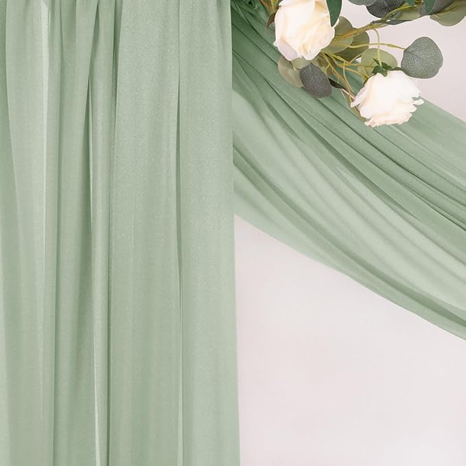 MLMC Sage Green Wedding Arch Draping Fabric 2 Panels 29" x 20 FT Extra Long Gauze Drapes Sheer Backdrop Curtains 6.6 Yards Outdoor Drapery Panels for Wedding Ceremony Party Ceiling Decoration