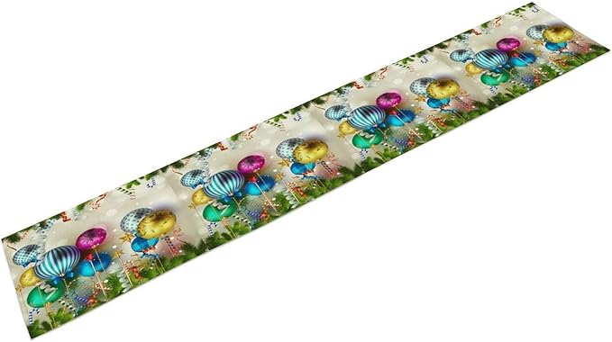Christmas Table Runner,Colorful Balls Xmas Tree Snowflake Pattern Print Tablecloth Burlap for Hotel Indoors Outdoor Dining Room Kitchen Home Decor,W13X L60 in