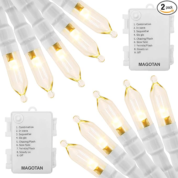 Battery Operated Christmas Lights - 16ft 50 LED String Lights with Timer, Waterproof, Warm White, 2 Pack for Indoor/Outdoor Wedding Party, Home, Garden