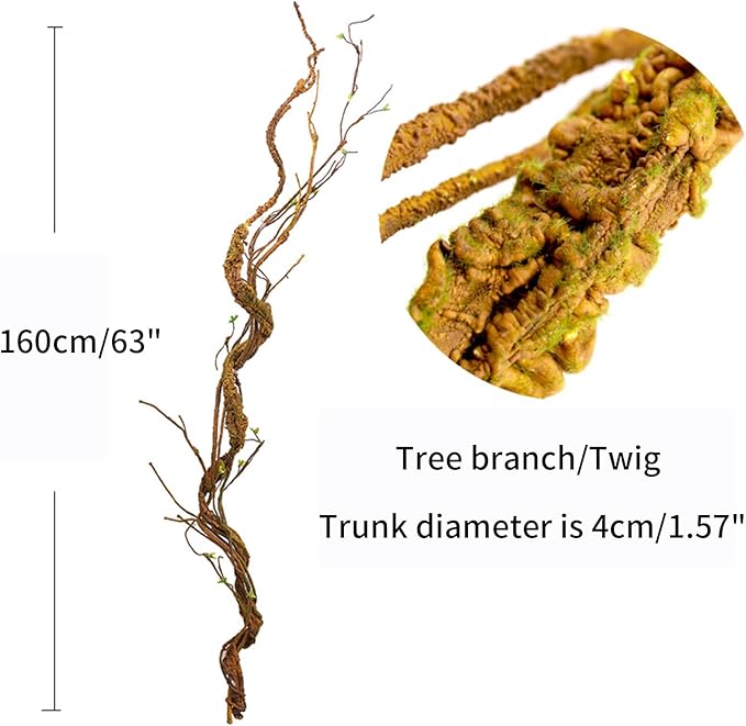 1Pcs 63in Wall Hanging Artificial Plants Tree Trunk Fake Cherry Tree Branches Rattan Liana Cane Vine for Wedding Outdoor Garden Home Living Room Christmas Decoration