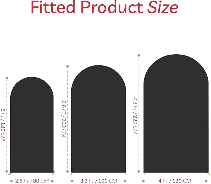 Spandex Anti Wrinkle Arch Backdrop Cover - High Elastic Fitted Arch Stand Cover Set of 3, Black Round Top Chiara Backdrop For Wedding Birthday Party Garden Decor 6Ft, 6.6Ft, 7.2Ft