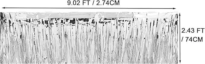 4 Pack Metallic Foil Fringe Tinsel Table Skirts,29x108 Inch Party Disposable Table Skirt Banner for Hotel Banquet Parade Floats Mardi Gras Holiday Birthday Wedding New Year Party Decoration(Silver)