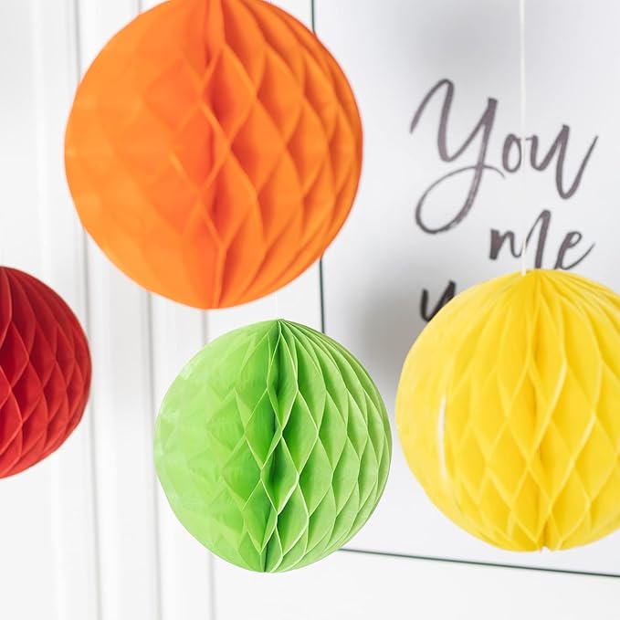 Colorful Rainbow Hanging Tissue Paper Honeycomb Balls Pride Party Decorations Pom Poms for Rainbow Sunshine Cloud Sun Themed Birthday Baby Shower Gender Reveal Wedding Party Décor