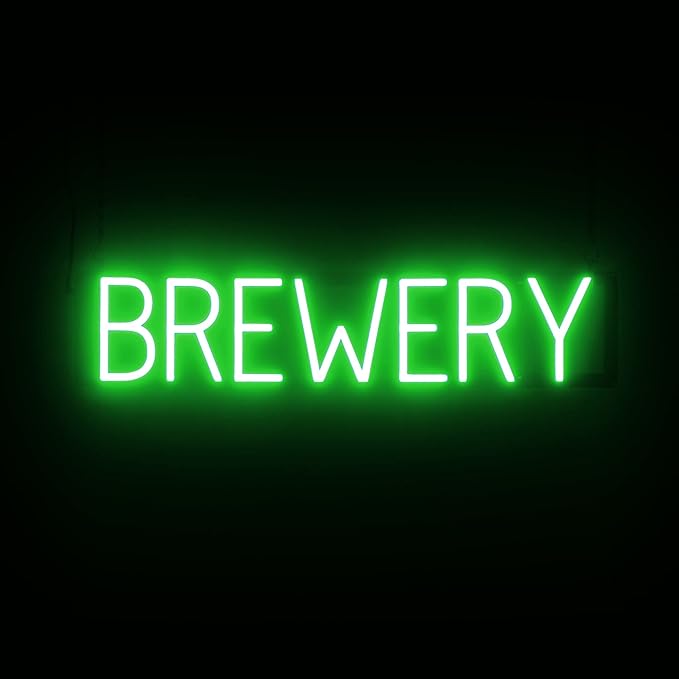 SpellBrite BREWERY Sign | Beer-Related Sign with Neon Look, Green LED Light Source | 29.1" x 6.3"