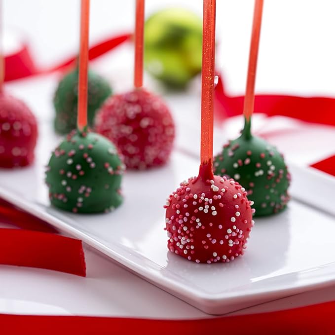 100-PCS Christmas Green and Red Glitter Plastic Swizzle Sticks, Crystal Cake Pops, Cocktail Coffee Drink Stirrers, Stir Sticks, 7.24 Inch