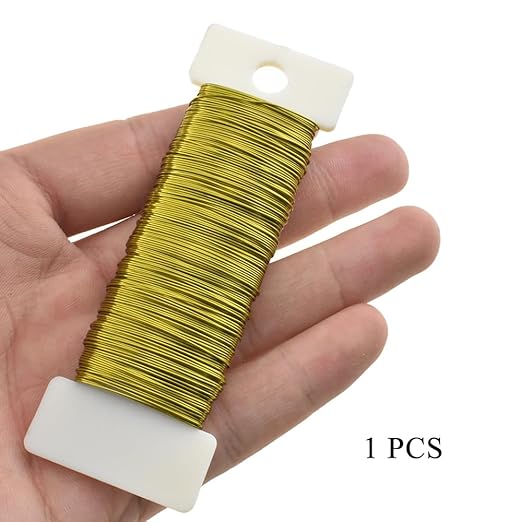 HAHIYO 26Gauge Golden Metal Floral Wire - 1 Roll, 38 Yards (115 Feet) - Flexible Paddle Wire for Craft, Christmas Wreath, Flower Arrangement, Bouquet Wrapping, Wedding, DIY