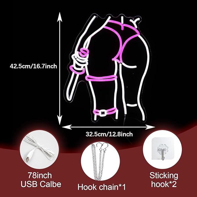 Lady Neon Sign Dimmable USB Powered Girl Back Neon Light for Wall Decor LED Woman Knife Light Up Sign for Girls Room Bedroom Party Man Cave(16.7 * 12.8 in)
