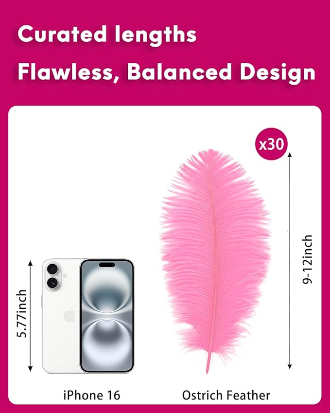 NEWONG 30pcs Pink Ostrich Feathers Natural Bulk 9-12inch(23-30cm) Vase Craft Wedding Home Party Centerpieces Christmas Day Decoration