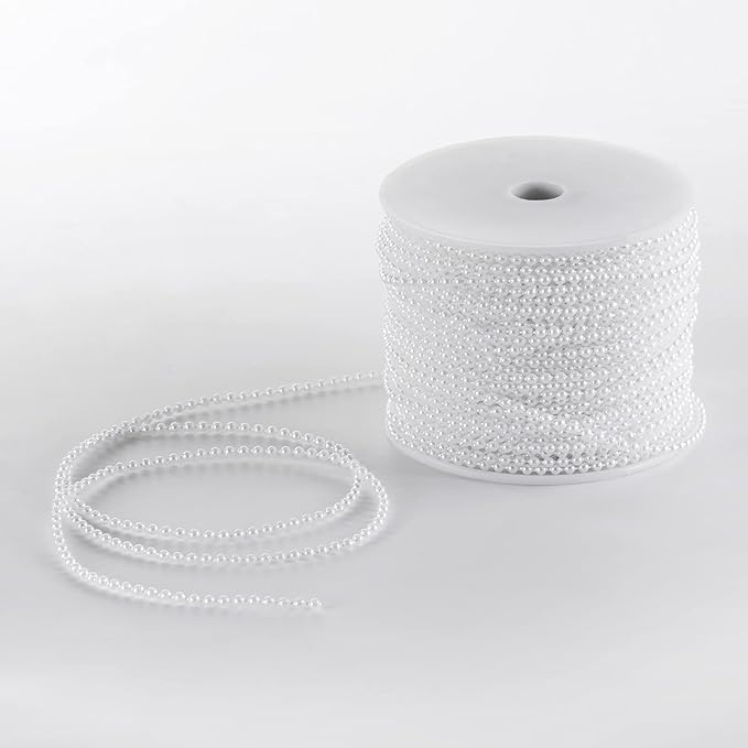 Craft String Pearls 3MM Pearl Bead, 99 Feet White Faux Pearl Garland Spool Roll Strand Wedding Party Decoration