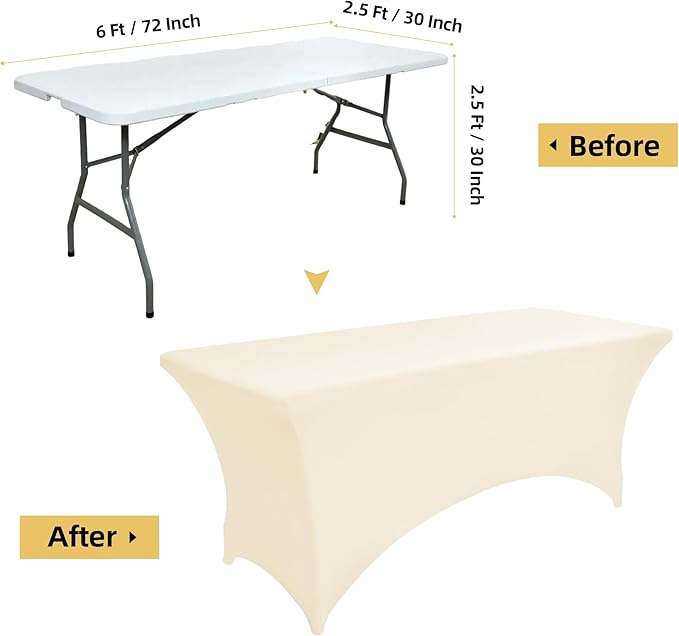 2-Pack 6ft Spandex Table Covers for Rectangle Standard Folding Tables - Wrinkle Resistant Stretch Tablecloths - Ultimate Fitted Table Protector for Parties, Trade Shows, Banquet
