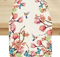 Spring Floral Bird Table Runner, Watercolor Pink Flower Plants Nature Butterfly Table Runner for Kitchen Dinner Living Room Home Party, 13x70 Inch