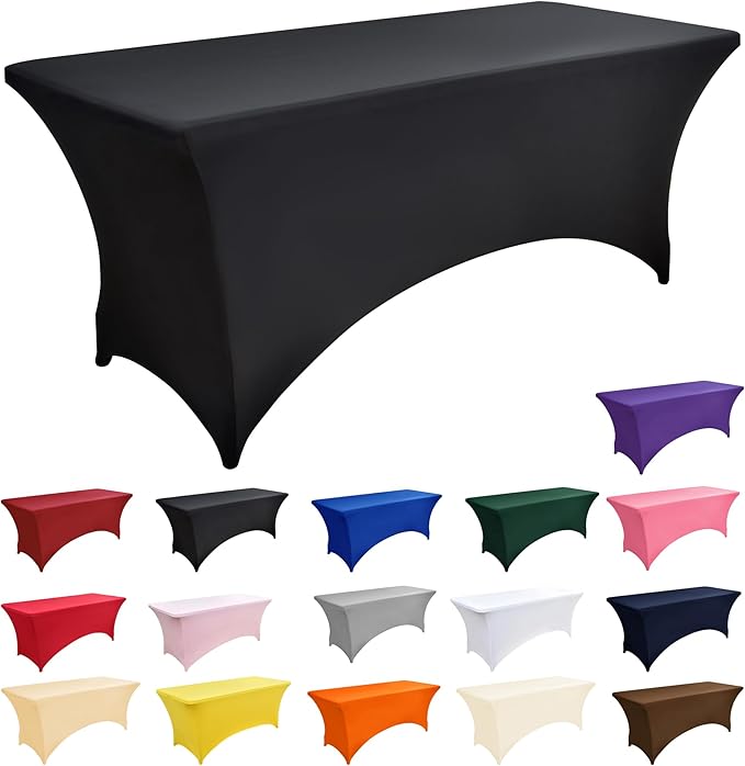 2-Pack 4ft Black Spandex Table Covers for Rectangular Folding Tables - Wrinkle Resistant Stretch Tight Table Cloths - Ultimate Fitted Table Protector for Parties, Banquet, and Wedding