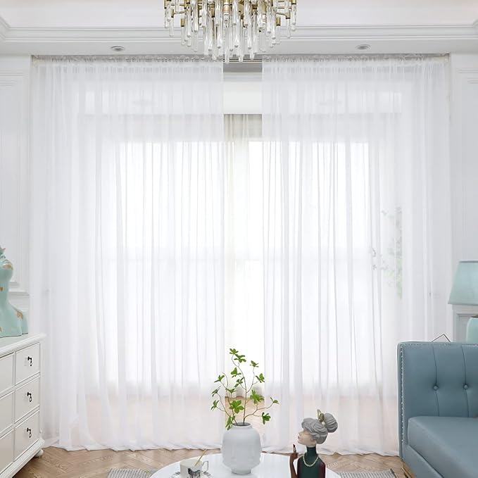 Window White Sheer Curtains 48 Inches Width 90 Inches Long 2 Panels Sheer Curtains Clear Curtains Basic Rod Pocket Panel for Home/Living Room/Bedroom/Kids Room
