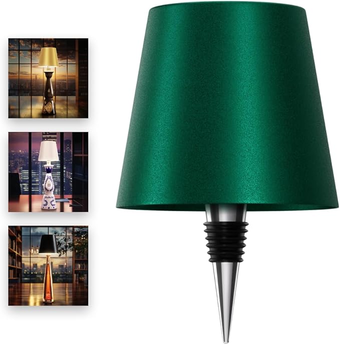 Wireless Bottle Lamp for Any Type of Bottle - LED Bottle Lamp for Indoor & Outdoor - 100% Waterproof - 3000K Warm Light - Wireless & Rechargeable, Unique and Beautiful Design (Green)