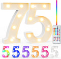 Pooqla 75th Birthday Decorations for Her Him, 35 Colors LED Light Up Numbers with Remote, Multicolor Marquee Numbers 75 Sign for Party Backdrop 75th Birthday Gift, Lighted Number 75