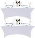 2-Pack 4ft White Spandex Table Covers for Rectangular Folding Tables - Wrinkle Resistant Stretch Tight Table Cloths - Ultimate Fitted Table Protector for Parties, Banquet, and Wedding