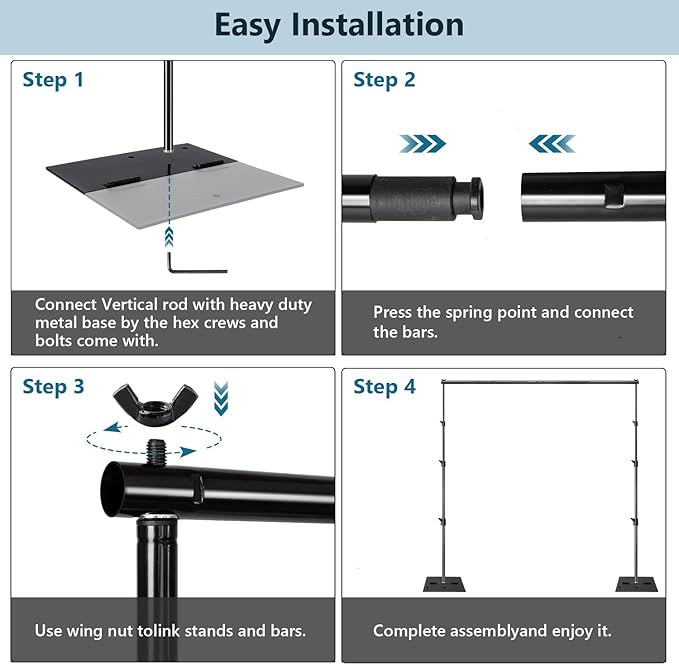 SLOW DOLPHIN Pipe and Drape Photography Backdrop Stand Kit Adjustable Photo Background Stand 10ft x 10ft with Metal Base for Parties Weddings Birthday Party Events Photo Booth(Black)