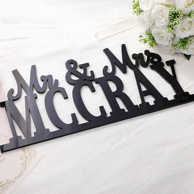 callie Personalized Mr and Mrs Wedding Table Name Sign, Custom Wooden Acrylic Table Decor for Wedding, Bridal Shower Party