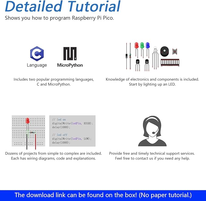Freenove Basic Starter Kit for Raspberry Pi Pico 2 (Included), Dual Arm Cortex-M33 and Dual Hazard3 RISC-V Microcontroller, 386-Page Detailed Tutorial, 142 Items, 55 Projects, Python C Code