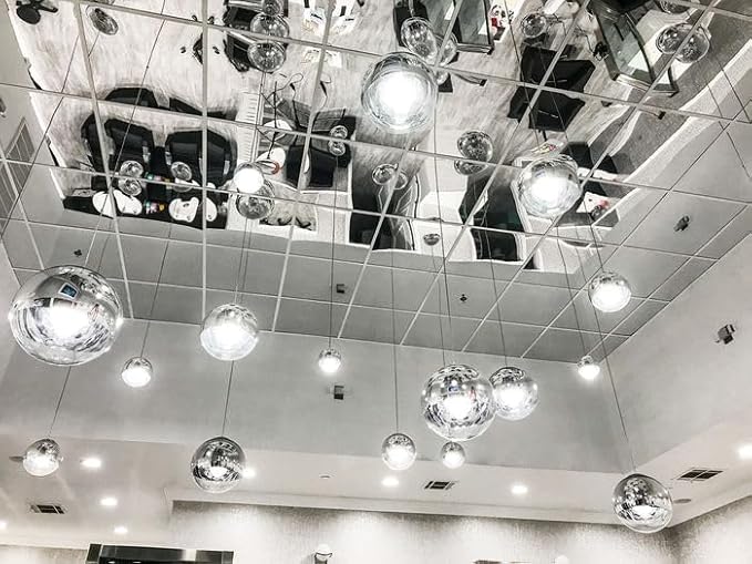uDecor Glassless Shatterproof Mirror Ceiling Tiles - 2FT x 2FT, Box of 10, Silver - Durable Acrylic Mirror Tiles for Modern Elegance and Lightweight Ceiling Transformation